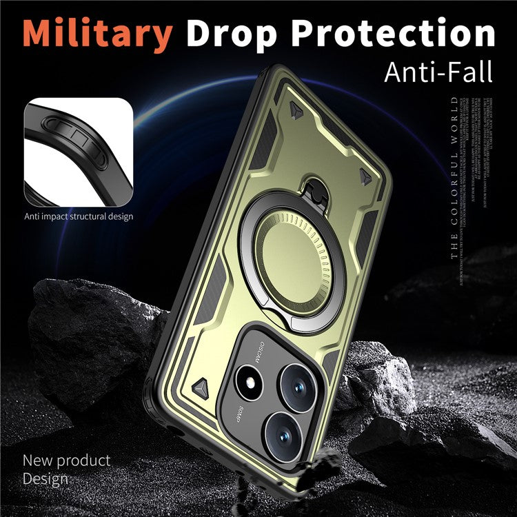 For Xiaomi Redmi Note 14 5G Case Compatible with MagSafe Military Protection PC+TPU Kickstand Phone Cover - Olive Green