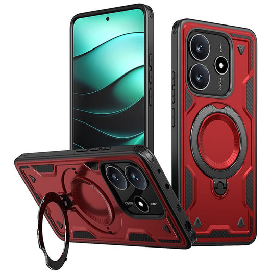 For Xiaomi Redmi Note 14 5G Case Compatible with MagSafe Military Protection PC+TPU Kickstand Phone Cover - Red