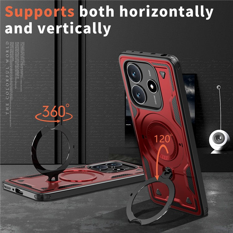 For Xiaomi Redmi Note 14 5G Case Compatible with MagSafe Military Protection PC+TPU Kickstand Phone Cover - Red