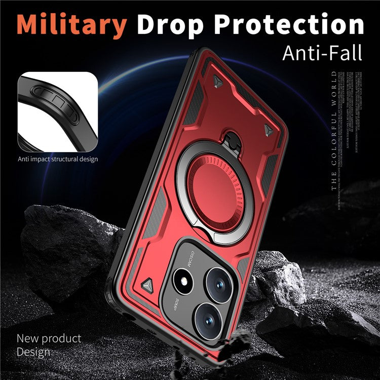 For Xiaomi Redmi Note 14 5G Case Compatible with MagSafe Military Protection PC+TPU Kickstand Phone Cover - Red