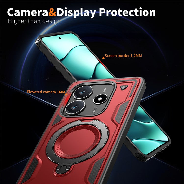For Xiaomi Redmi Note 14 5G Case Compatible with MagSafe Military Protection PC+TPU Kickstand Phone Cover - Red