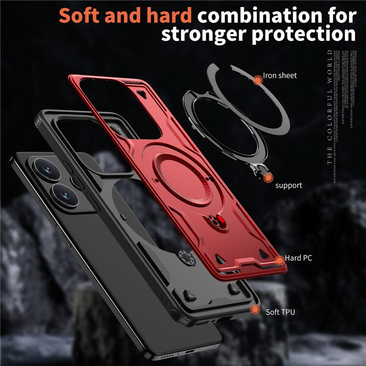 For Xiaomi Redmi Note 14 5G Case Compatible with MagSafe Military Protection PC+TPU Kickstand Phone Cover - Red