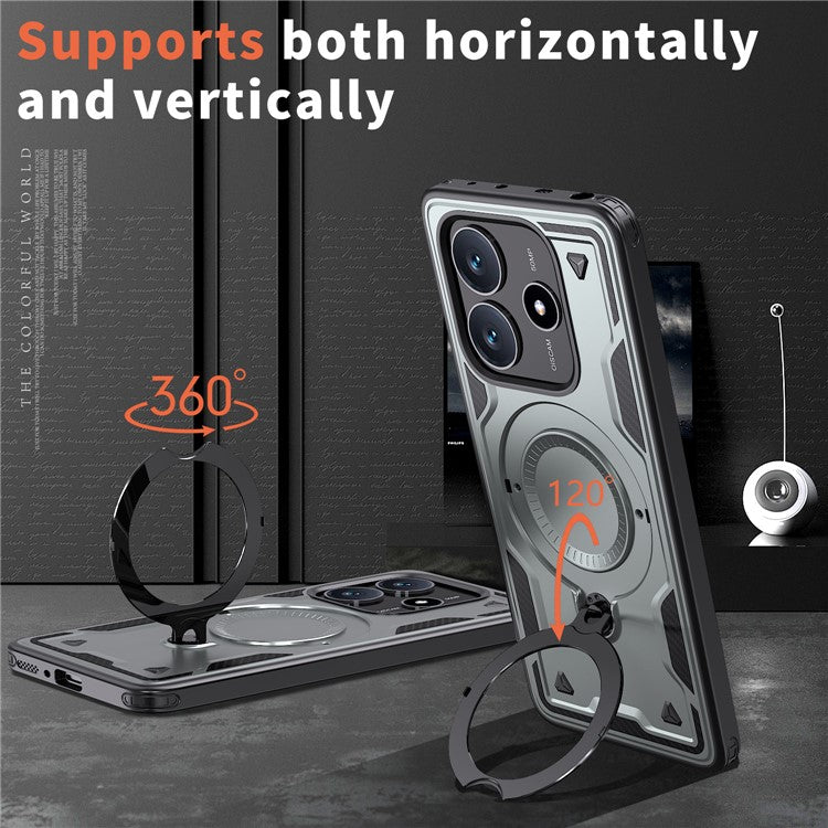 For Xiaomi Redmi Note 14 5G Case Compatible with MagSafe Military Protection PC+TPU Kickstand Phone Cover - Grey