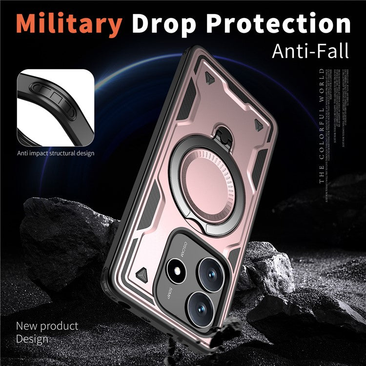 For Xiaomi Redmi Note 14 5G Case Compatible with MagSafe Military Protection PC+TPU Kickstand Phone Cover - Rose Gold