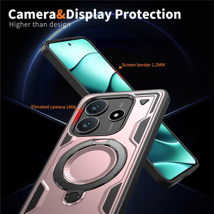 For Xiaomi Redmi Note 14 5G Case Compatible with MagSafe Military Protection PC+TPU Kickstand Phone Cover - Rose Gold