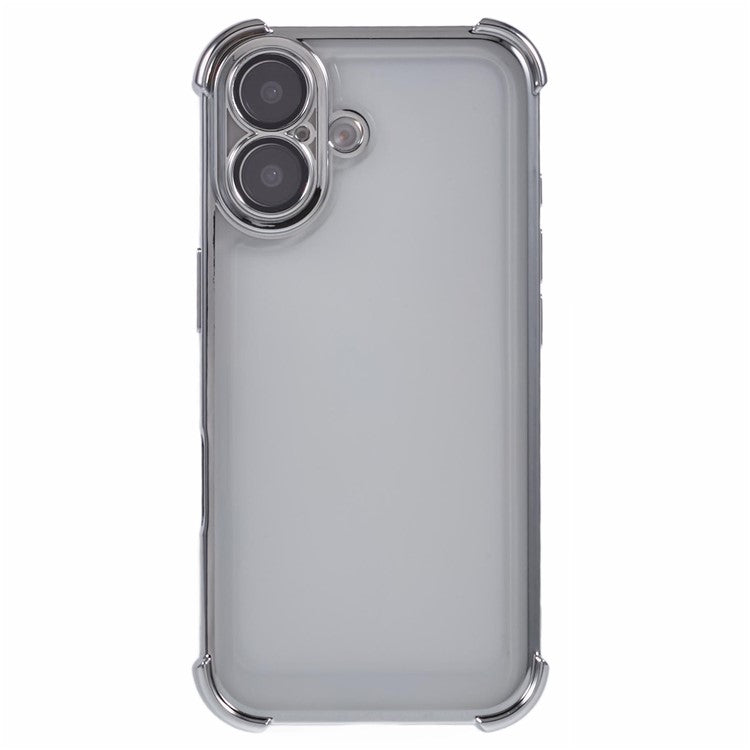 For iPhone 16 Case Reinforced Corners Glitter TPU Clear Back Cover - Silver