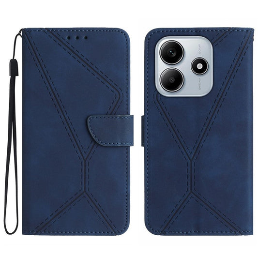 HT05 For Xiaomi Redmi Note 14 5G Case Leather Imprinted Lines Phone Cover with Card Holder - Blue