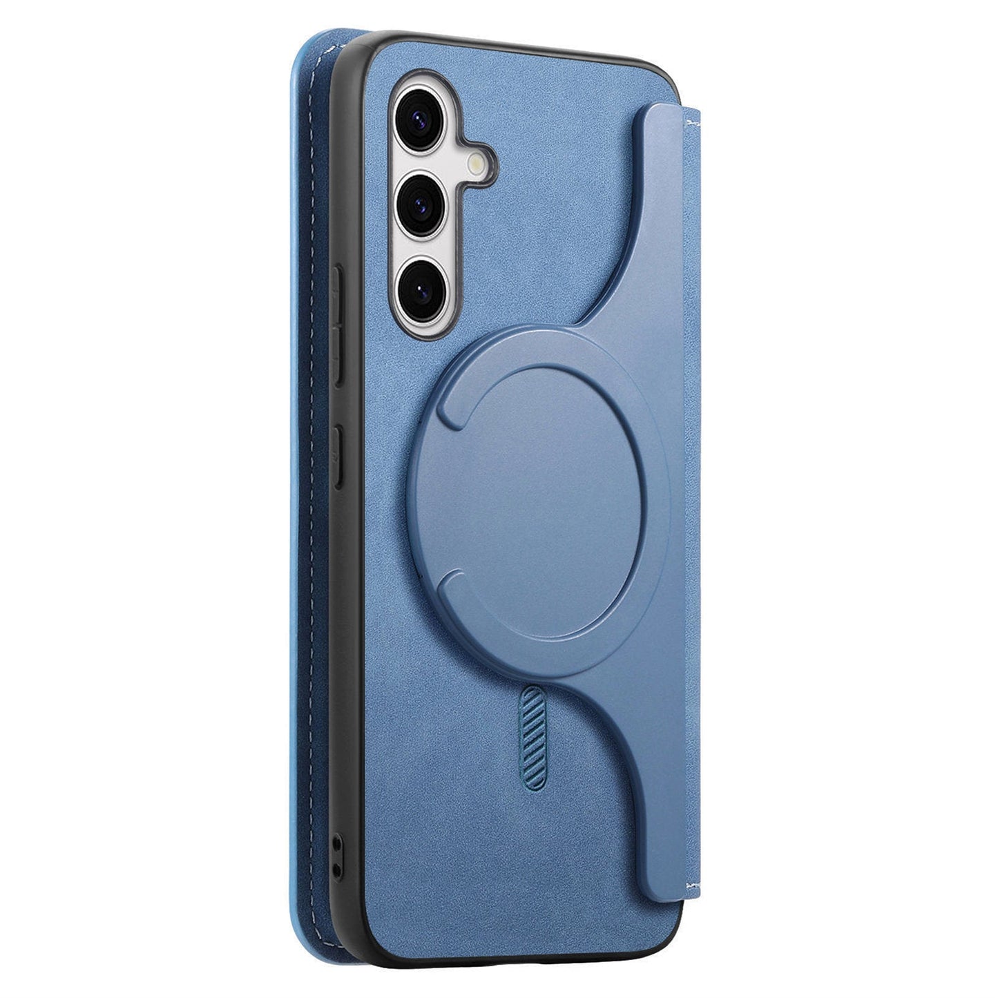 For Samsung Galaxy S25 Leather Case CASENEO Cross Texture Detachable Magnetic Phone Cover Wallet Stand - Blue