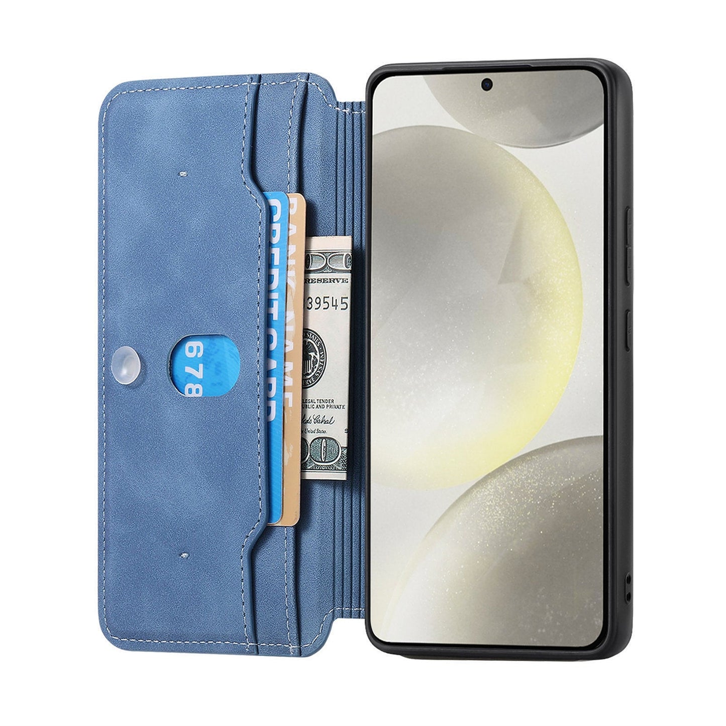 For Samsung Galaxy S25 Leather Case CASENEO Cross Texture Detachable Magnetic Phone Cover Wallet Stand - Blue