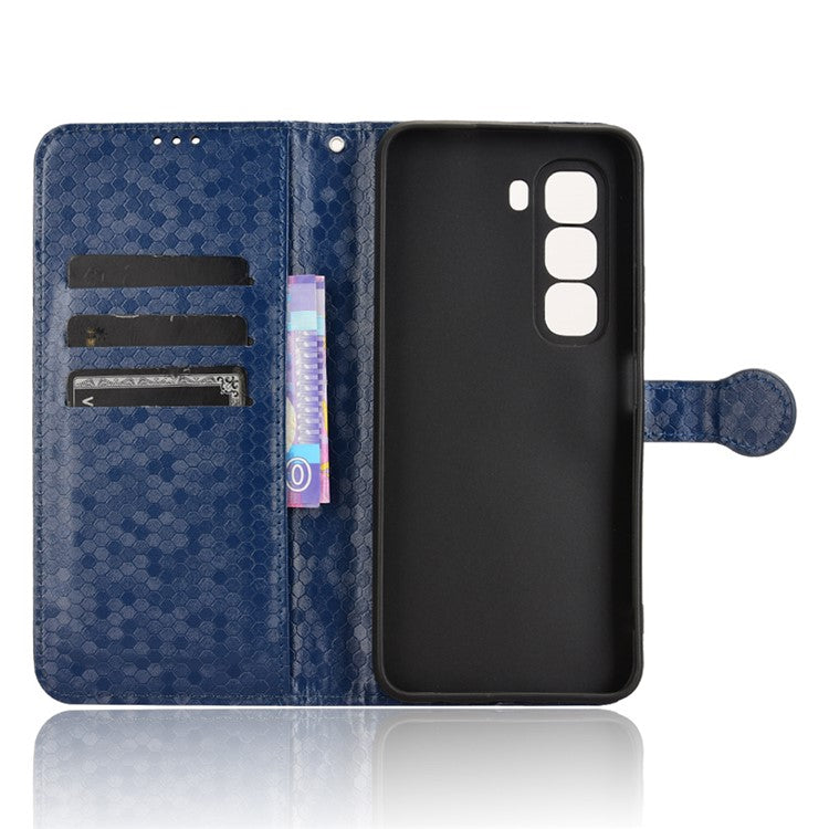 For Infinix Hot 50 Pro 4G X6881 Wallet Case Dot Pattern Imprint PU Leather Phone Cover - Dark Blue