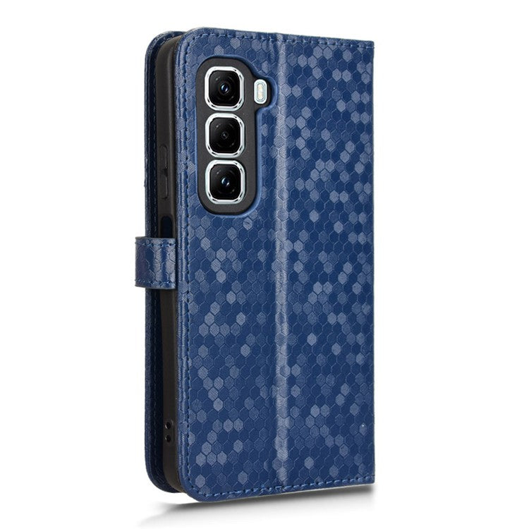 For Infinix Hot 50 Pro 4G X6881 Wallet Case Dot Pattern Imprint PU Leather Phone Cover - Dark Blue