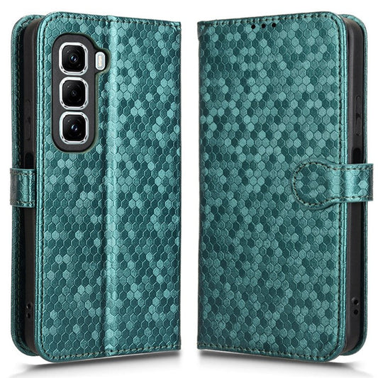 For Infinix Hot 50 Pro 4G X6881 Wallet Case Dot Pattern Imprint PU Leather Phone Cover - Green