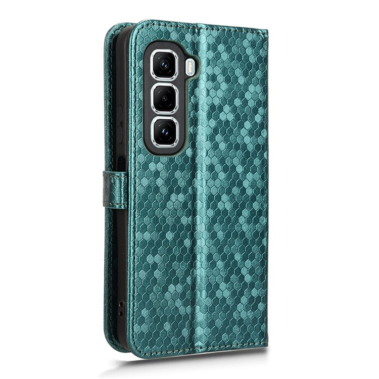 For Infinix Hot 50 Pro 4G X6881 Wallet Case Dot Pattern Imprint PU Leather Phone Cover - Green
