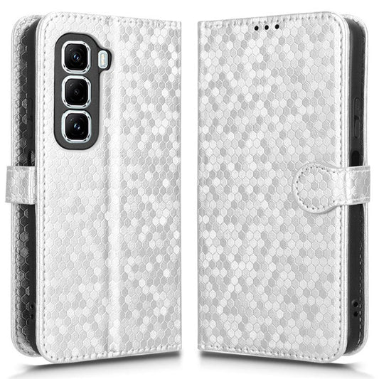 For Infinix Hot 50 Pro 4G X6881 Wallet Case Dot Pattern Imprint PU Leather Phone Cover - Silver