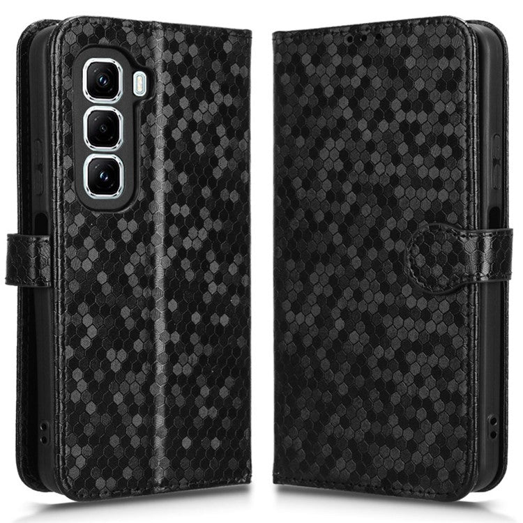 For Infinix Hot 50 Pro+ 4G X6880 Wallet Case Dot Pattern Imprint PU Leather Phone Cover - Black