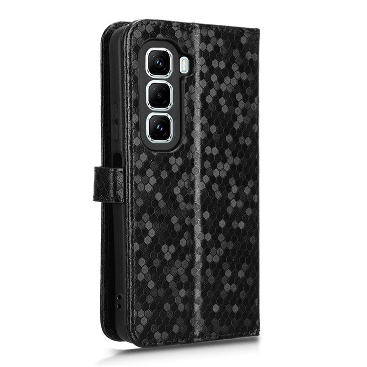 For Infinix Hot 50 Pro+ 4G X6880 Wallet Case Dot Pattern Imprint PU Leather Phone Cover - Black
