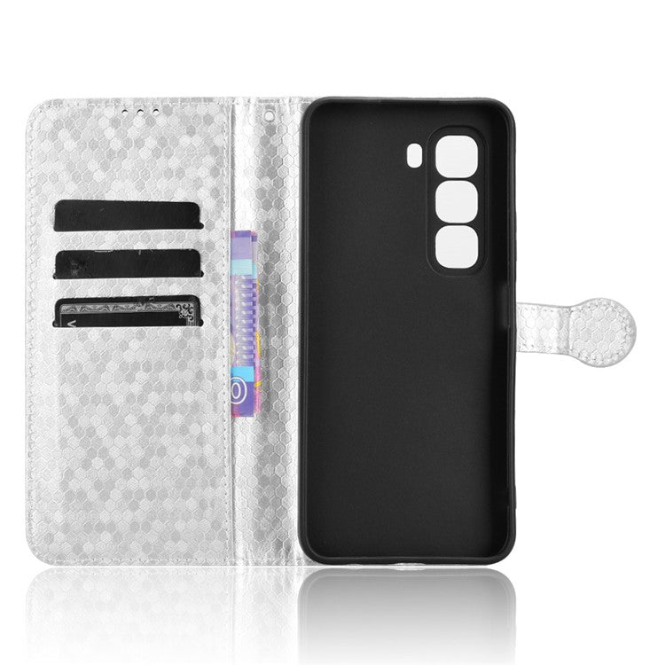 For Infinix Hot 50 Pro+ 4G X6880 Wallet Case Dot Pattern Imprint PU Leather Phone Cover - Silver