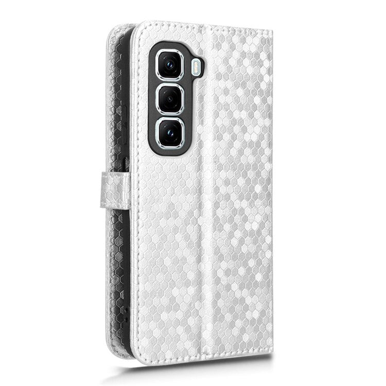 For Infinix Hot 50 Pro+ 4G X6880 Wallet Case Dot Pattern Imprint PU Leather Phone Cover - Silver