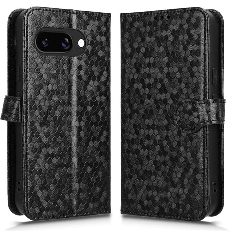 For Google Pixel 9a Wallet Case Dot Pattern Imprint PU Leather Phone Cover - Black