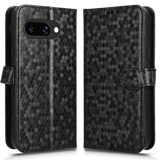 For Google Pixel 9a Wallet Case Dot Pattern Imprint PU Leather Phone Cover - Black