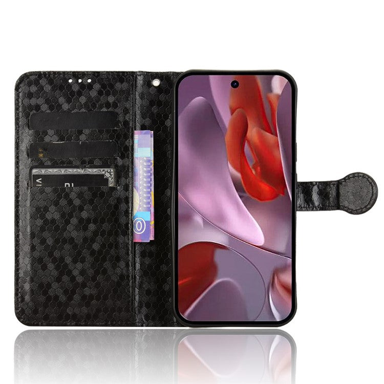 For Google Pixel 9a Wallet Case Dot Pattern Imprint PU Leather Phone Cover - Black