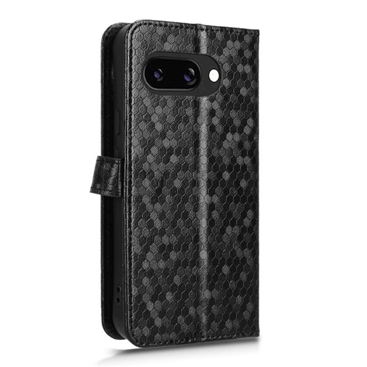 For Google Pixel 9a Wallet Case Dot Pattern Imprint PU Leather Phone Cover - Black