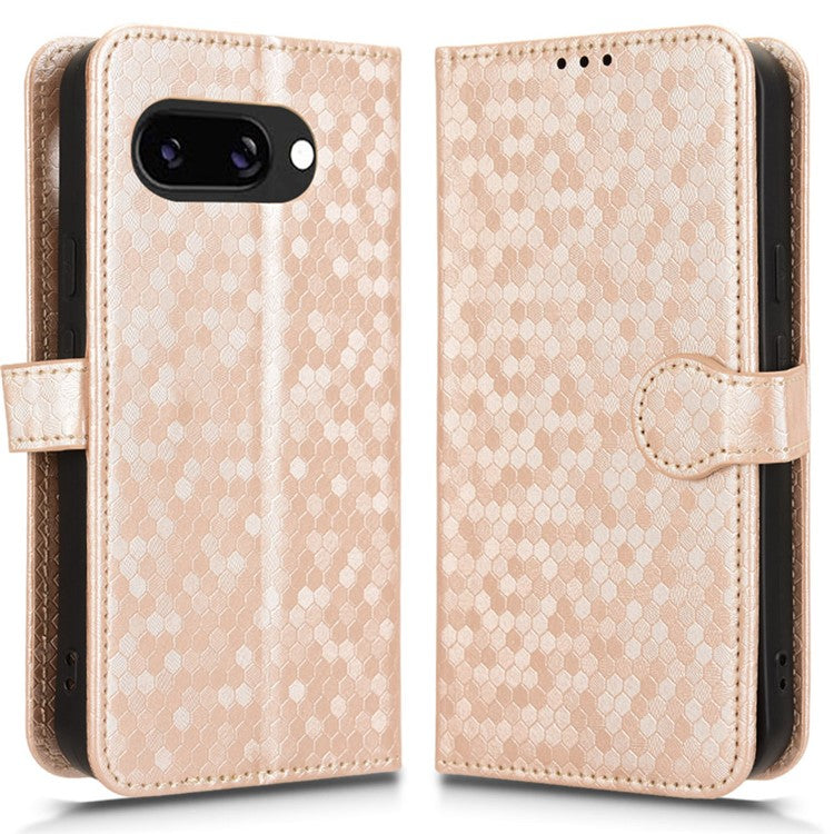 For Google Pixel 9a Wallet Case Dot Pattern Imprint PU Leather Phone Cover - Rose Gold