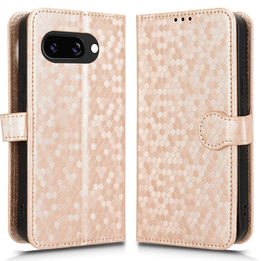 For Google Pixel 9a Wallet Case Dot Pattern Imprint PU Leather Phone Cover - Rose Gold