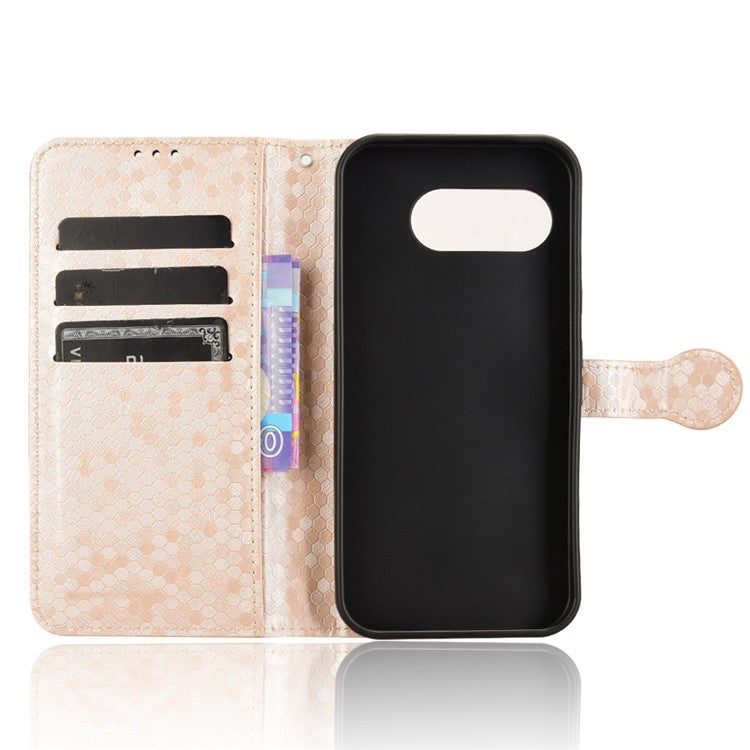 For Google Pixel 9a Wallet Case Dot Pattern Imprint PU Leather Phone Cover - Rose Gold