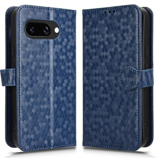 For Google Pixel 9a Wallet Case Dot Pattern Imprint PU Leather Phone Cover - Dark Blue