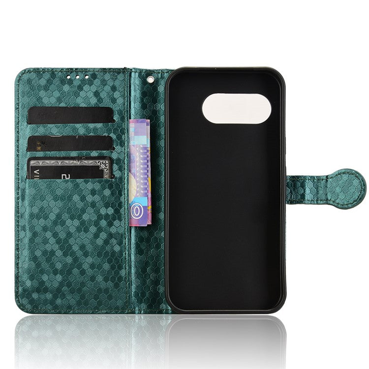 For Google Pixel 9a Wallet Case Dot Pattern Imprint PU Leather Phone Cover - Green