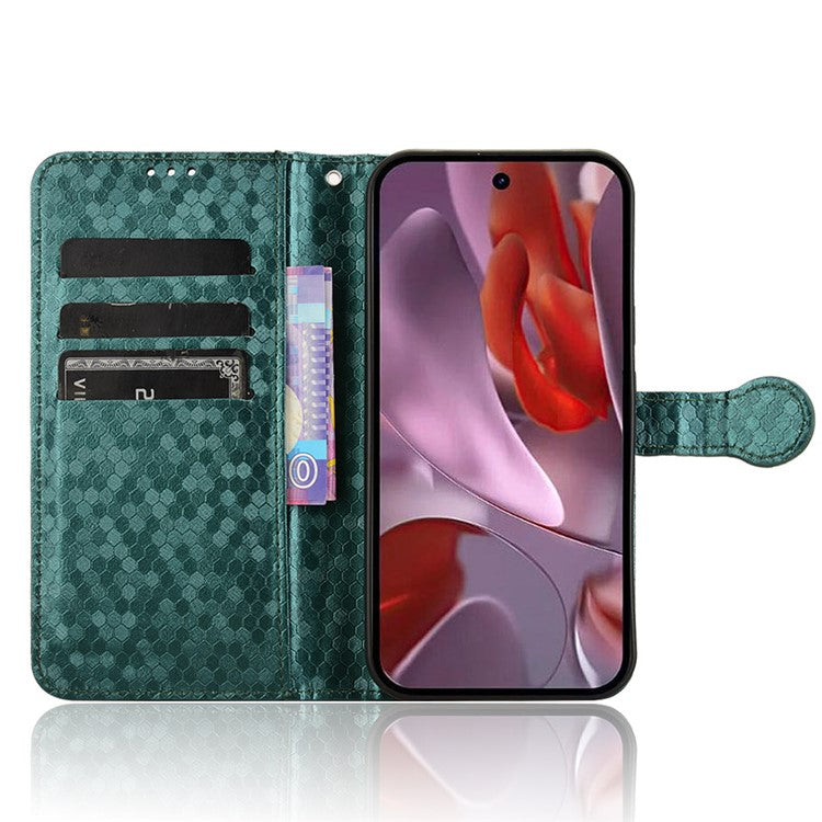 For Google Pixel 9a Wallet Case Dot Pattern Imprint PU Leather Phone Cover - Green