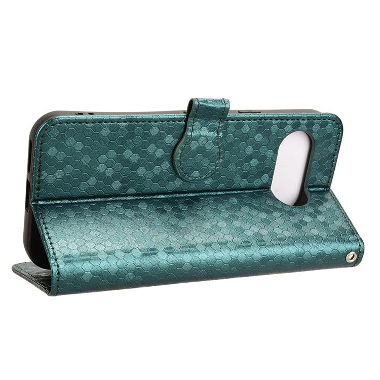 For Google Pixel 9a Wallet Case Dot Pattern Imprint PU Leather Phone Cover - Green