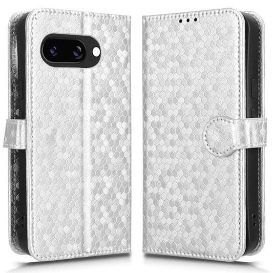 For Google Pixel 9a Wallet Case Dot Pattern Imprint PU Leather Phone Cover - Silver