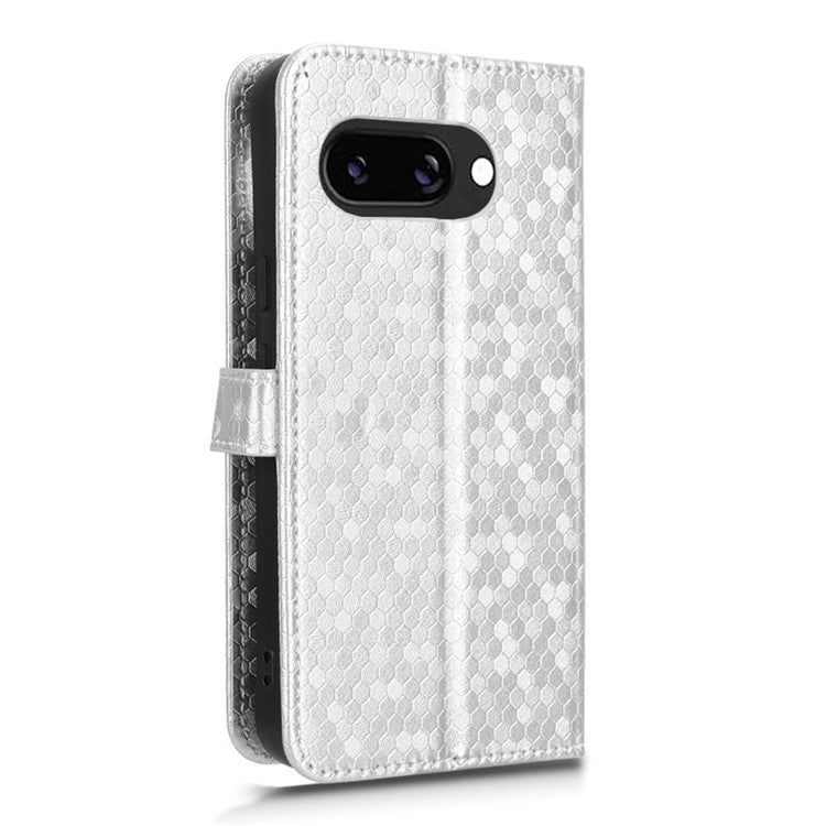 For Google Pixel 9a Wallet Case Dot Pattern Imprint PU Leather Phone Cover - Silver