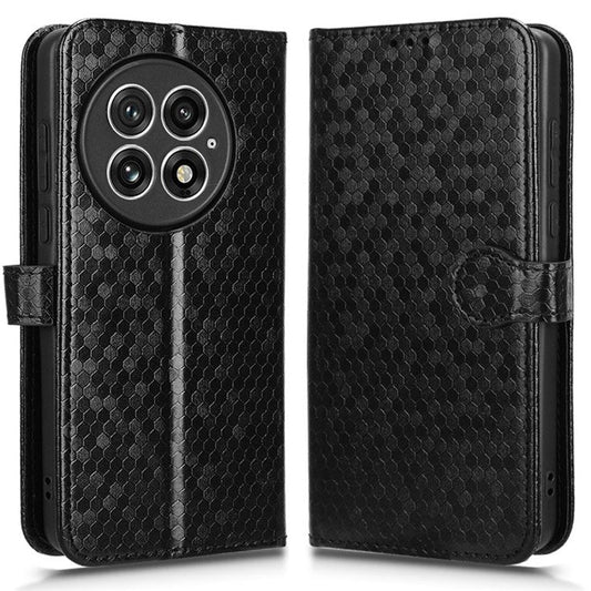 For OnePlus 13 Wallet Case Dot Pattern Imprint PU Leather Phone Cover - Black