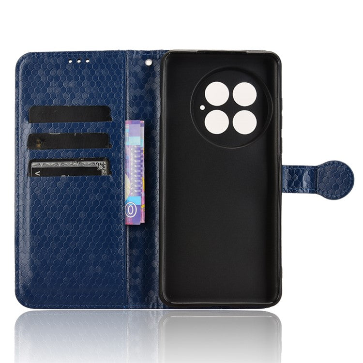 For OnePlus 13 Wallet Case Dot Pattern Imprint PU Leather Phone Cover - Dark Blue