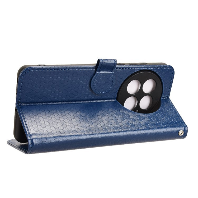 For OnePlus 13 Wallet Case Dot Pattern Imprint PU Leather Phone Cover - Dark Blue