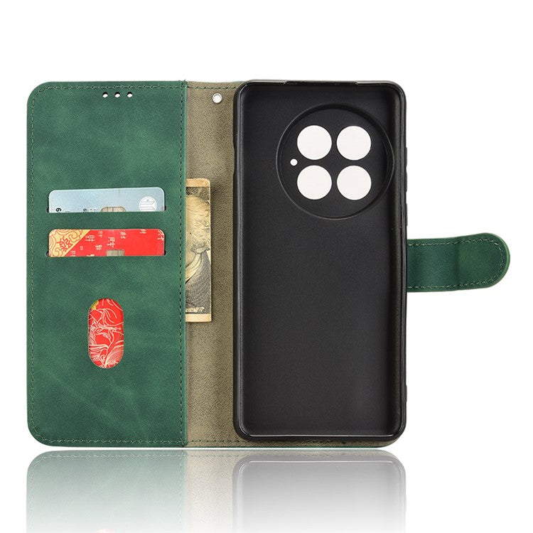 For OnePlus 13 Leather Case Skin-Feel Anti-Drop Wallet Flip Phone Cover - Green