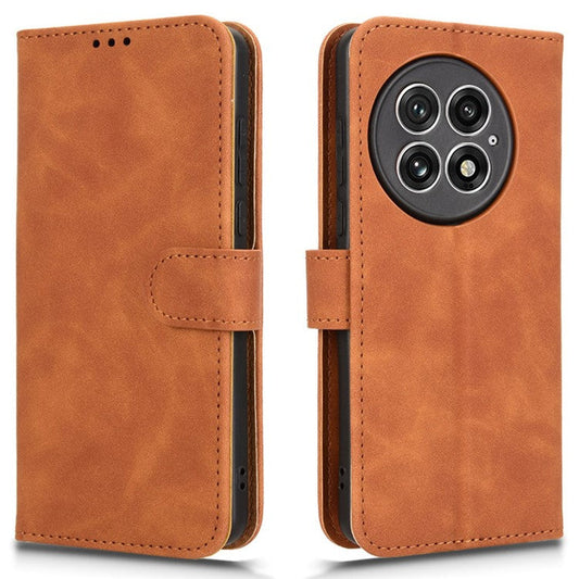 For OnePlus 13 Leather Case Skin-Feel Anti-Drop Wallet Flip Phone Cover - Brown
