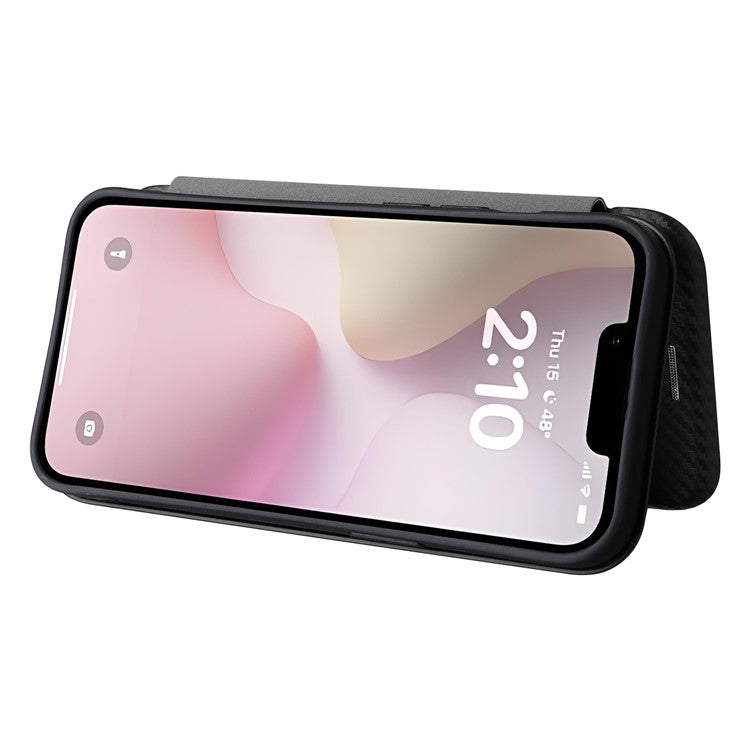 For iPhone 16e Case Carbon Fiber Texture Drop-Proof PU Leather Phone Cover - Black