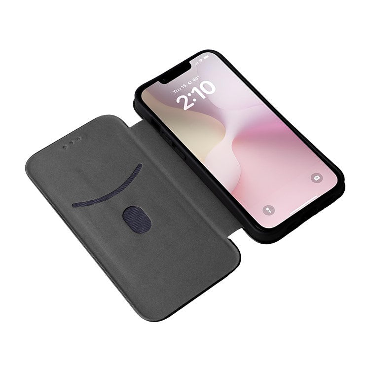 For iPhone 16e Case Carbon Fiber Texture Drop-Proof PU Leather Phone Cover - Black