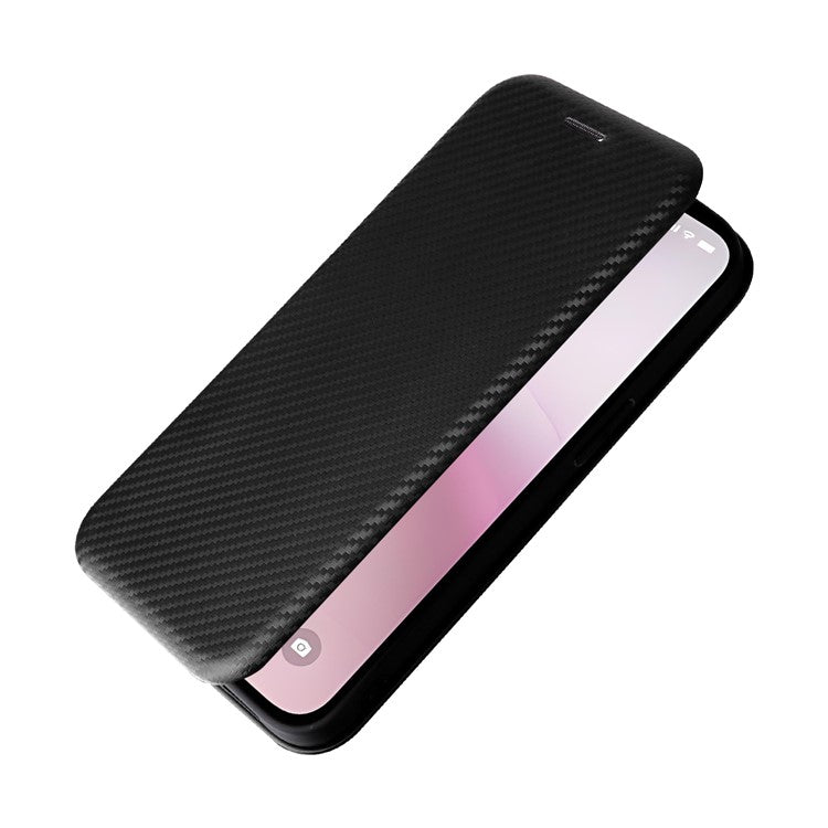For iPhone 16e Case Carbon Fiber Texture Drop-Proof PU Leather Phone Cover - Black