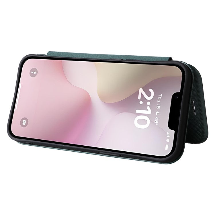 For iPhone 16e Case Carbon Fiber Texture Drop-Proof PU Leather Phone Cover - Green