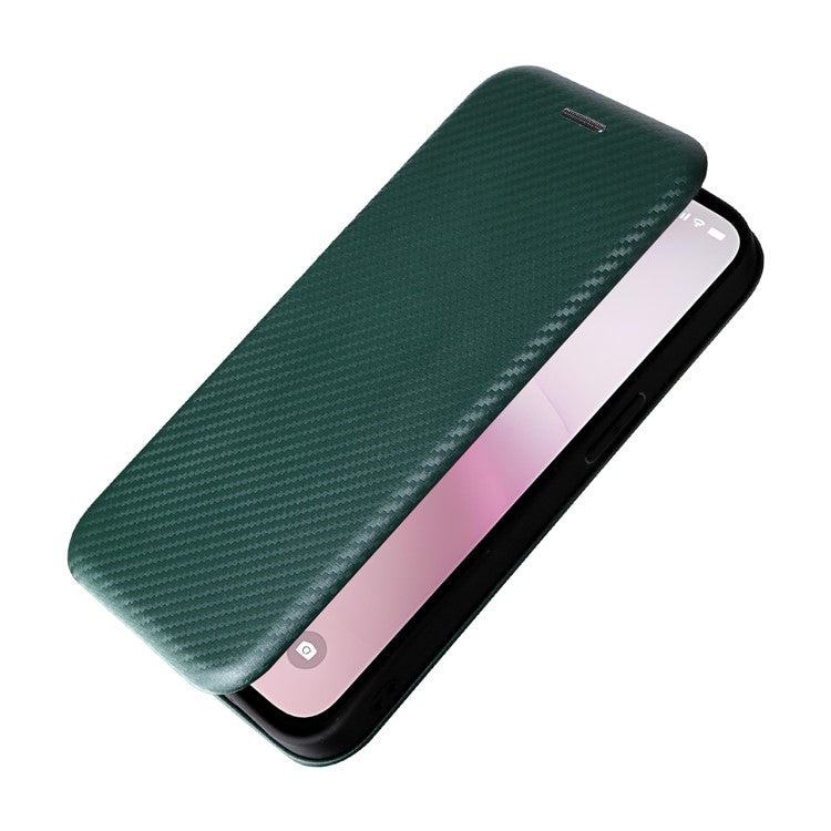 For iPhone 16e Case Carbon Fiber Texture Drop-Proof PU Leather Phone Cover - Green