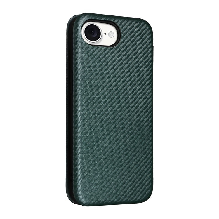For iPhone 16e Case Carbon Fiber Texture Drop-Proof PU Leather Phone Cover - Green