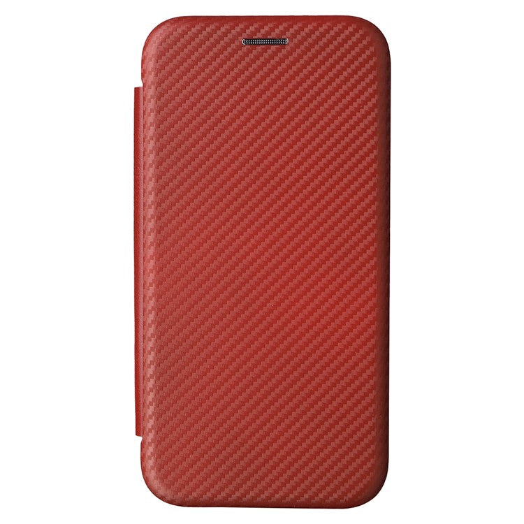 For iPhone 16e Case Carbon Fiber Texture Drop-Proof PU Leather Phone Cover - Brown