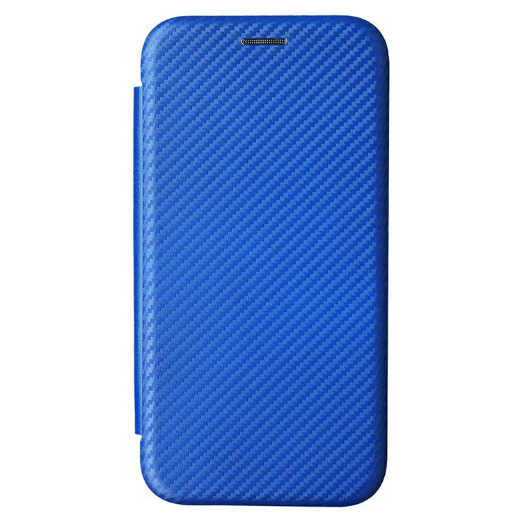 For iPhone 16e Case Carbon Fiber Texture Drop-Proof PU Leather Phone Cover - Blue