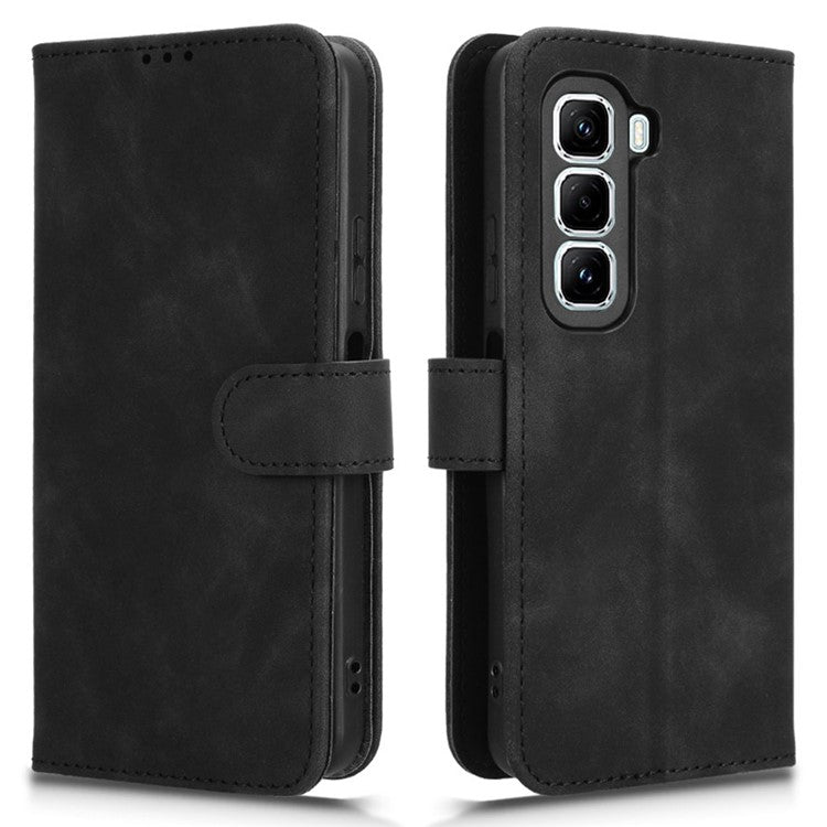 For Infinix Hot 50 Pro+ 4G Leather Case Skin-Feel Anti-Drop Wallet Flip Phone Cover - Black
