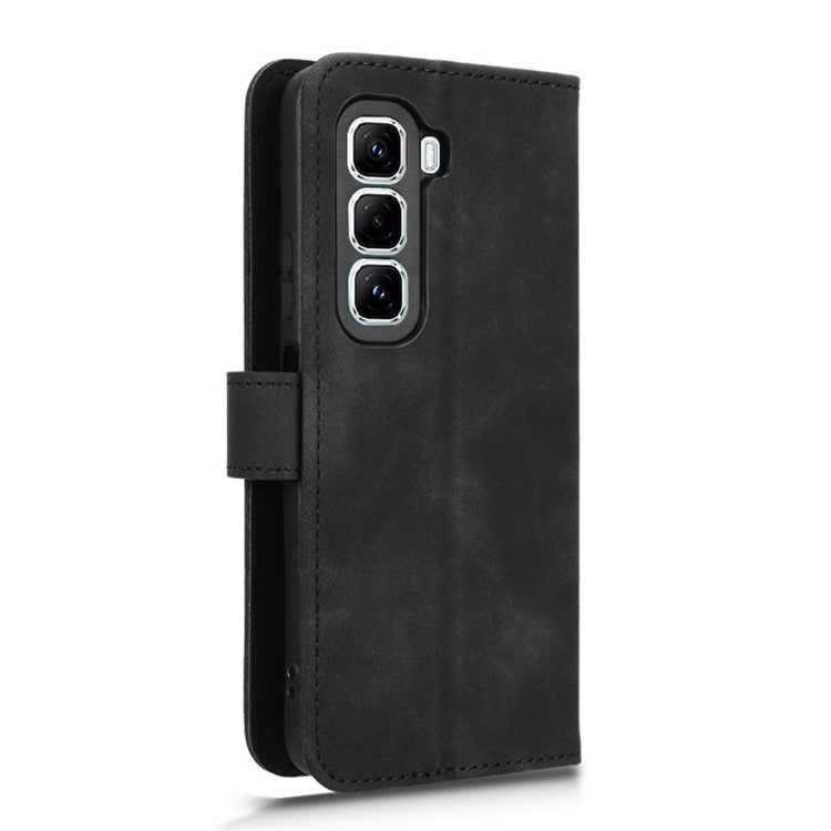 For Infinix Hot 50 Pro+ 4G Leather Case Skin-Feel Anti-Drop Wallet Flip Phone Cover - Black